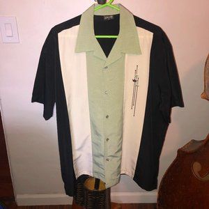 Steady Custom bowling silk panel shirt mint green black white XL